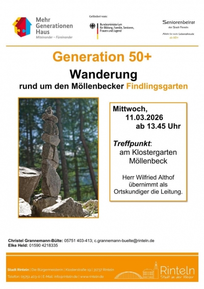 Generation 50+ lädt zum Wandern im Findlingsgarten ein.