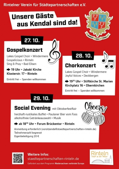 Gäste aus Kendal zu Besuch in Rinteln – Gospel, Chormusik und geselliges Beisammensein